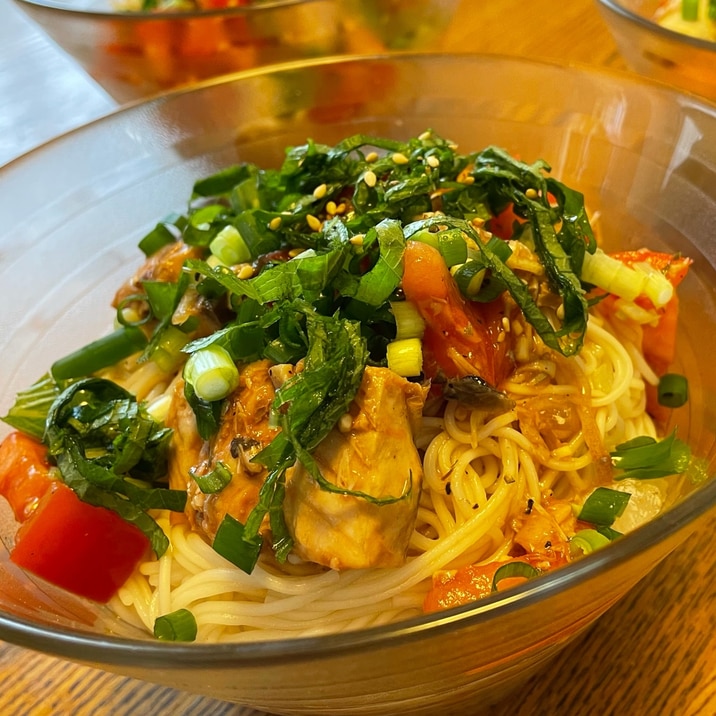 簡単！サバ缶とトマトのイタリアン風そうめん